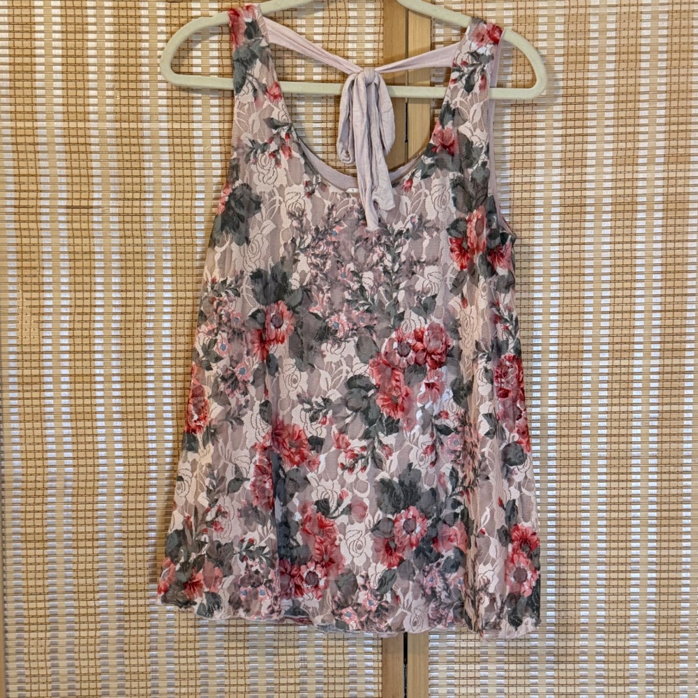 Tutta Bella Maternity Floral Lace Tie Back Tank Top Pink Red Grey Large Cottage